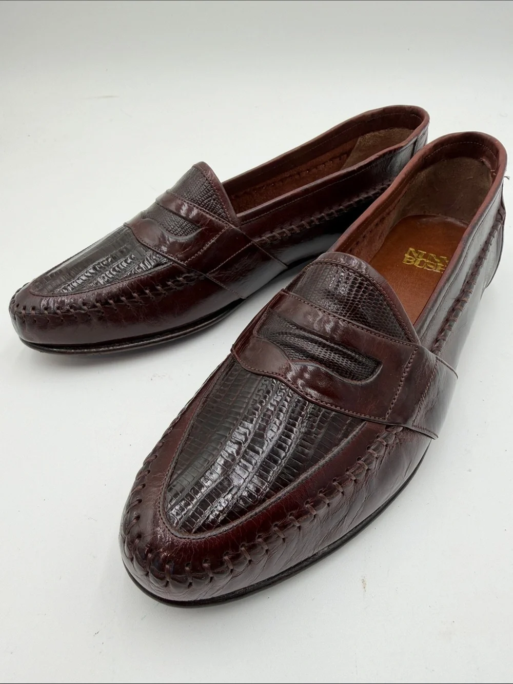 NUNN BUSH sz8 GENUINE LIZARD Penny Loafers Moc Toe BEAUTIFUL NEW